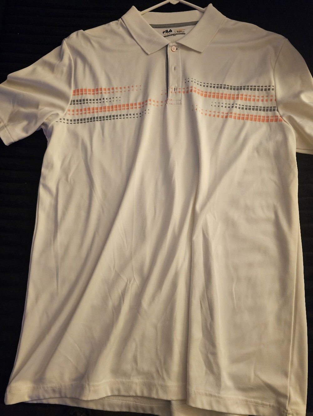FILA White Polo with Orange and Gray Stripe Accents